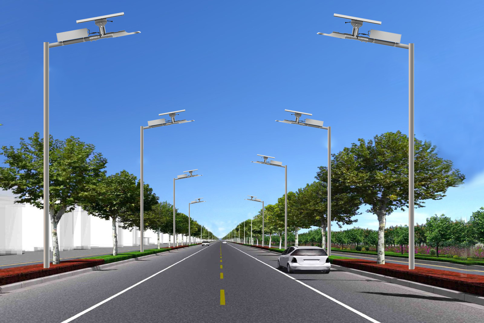 led solar street light on the urban road