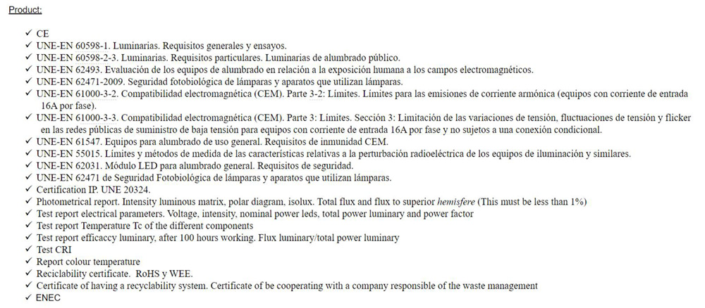 product with different certifications