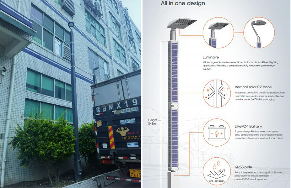 Vertical Solar PV Pole solar street light