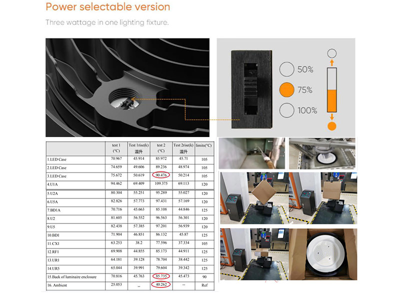 reliability test power selectable high bay light