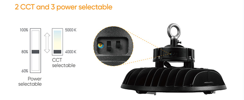 LED high bay light 2 CCT and 3 power selectable