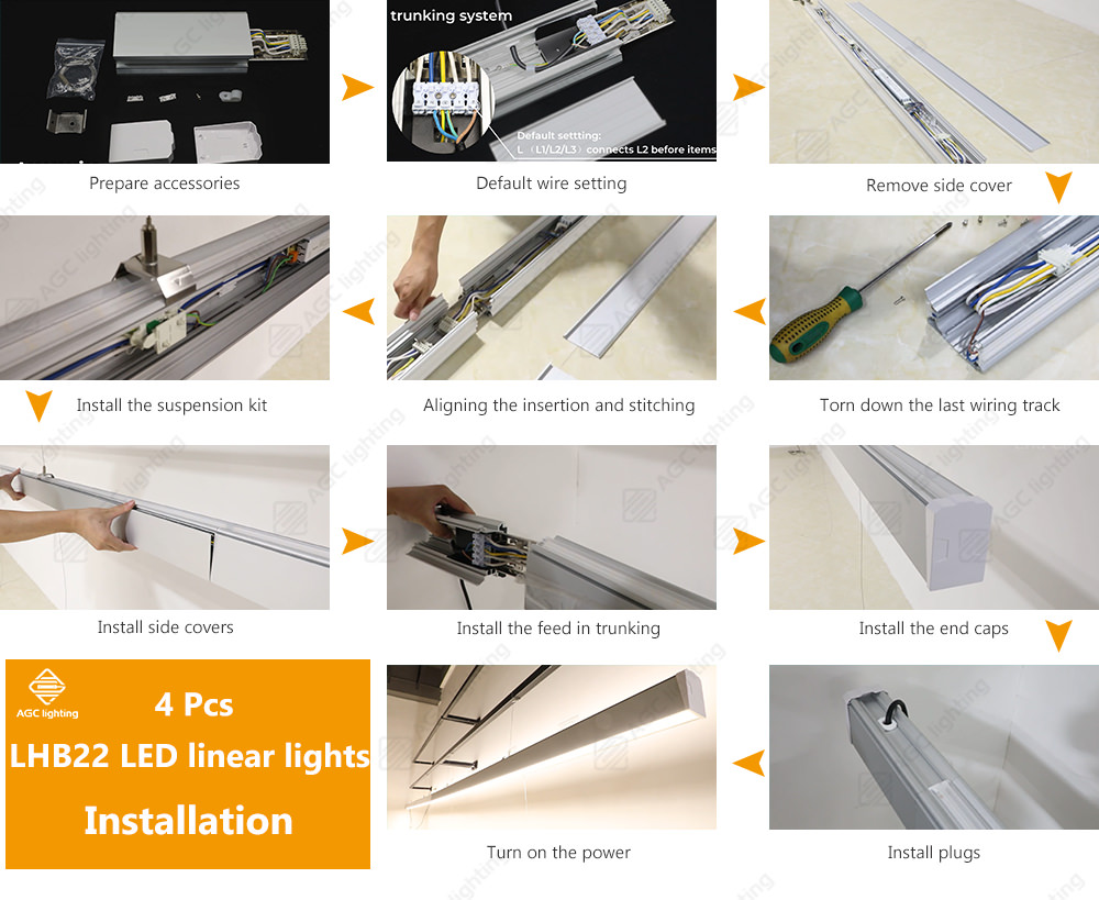 How to install 4 Pcs LHB22 LED linear lights