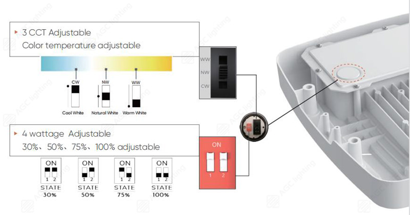 CCT and wattasge selectable canopy light