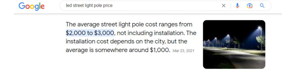 google seach for led street light polr price
