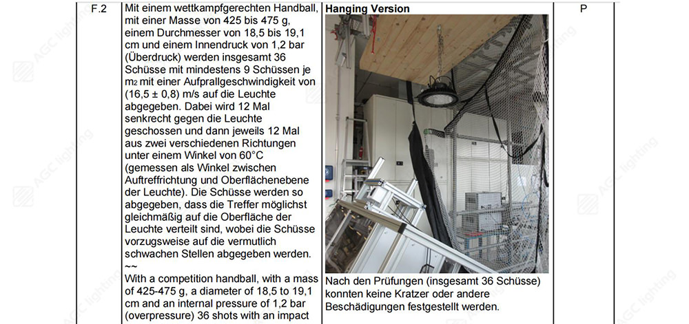 hanging mount high bay light ball test