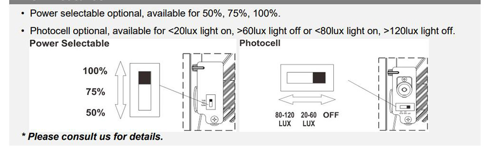 2.Power Selectable & Photocell Function