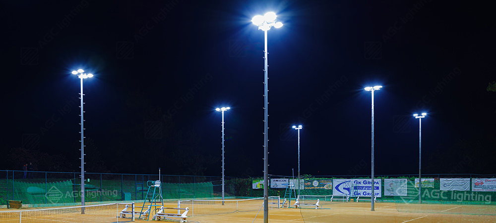 LED flood light illuminate tennis court at night