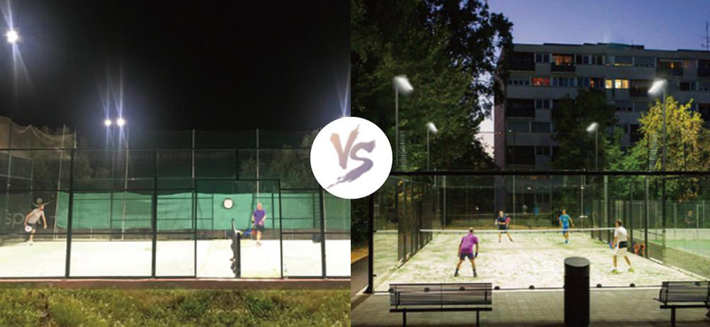comparison of good and poor lighting of outdoor sport court