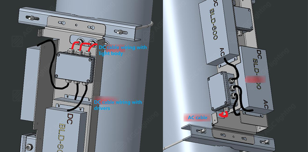 driver box mounted separately under the pole