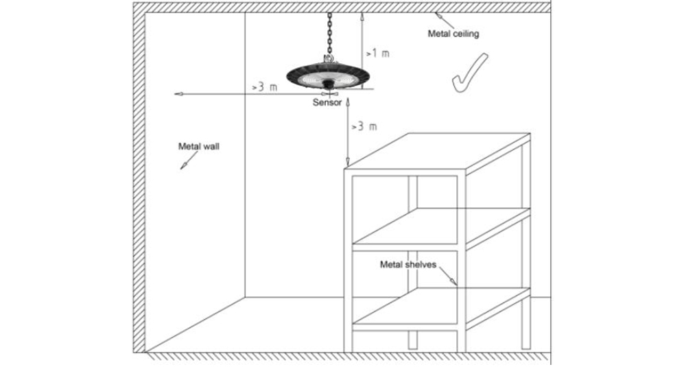 microwave sensor installation avoid metal reflection in warehouse
