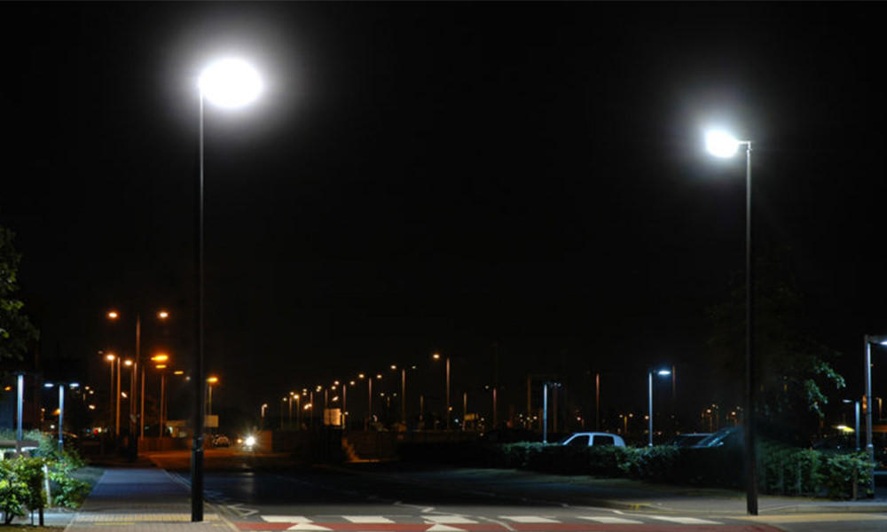 street lights of different light color warm white cool white at night