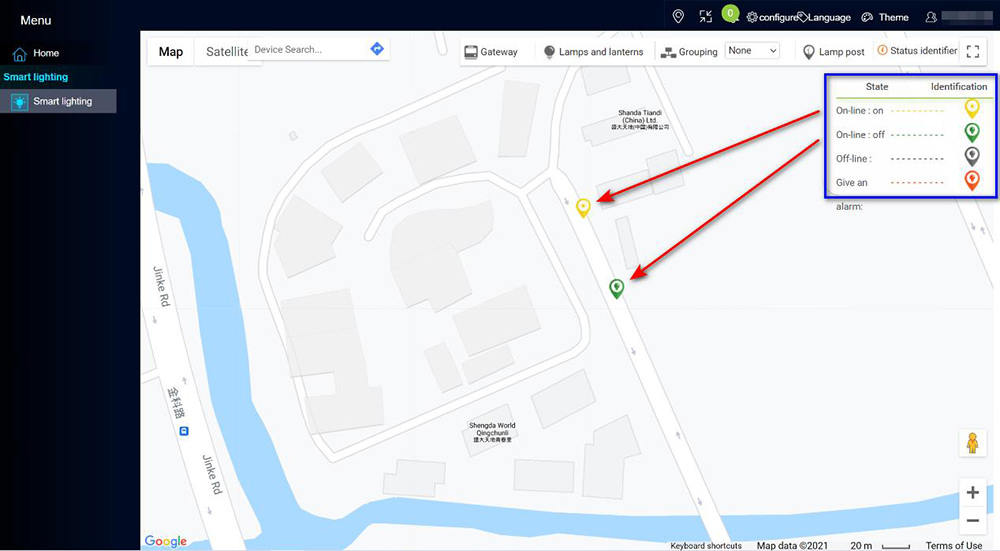 Map Monitoring and Control of smart lighting