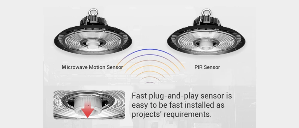 high bay lights with plug and play motion sensors easy and fast installation