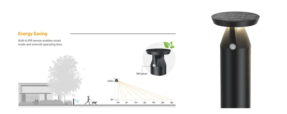 solar bollard light with built in PIR sensor