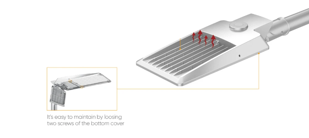 streetlight is easy to maintain by loosing screws of the bottom cover