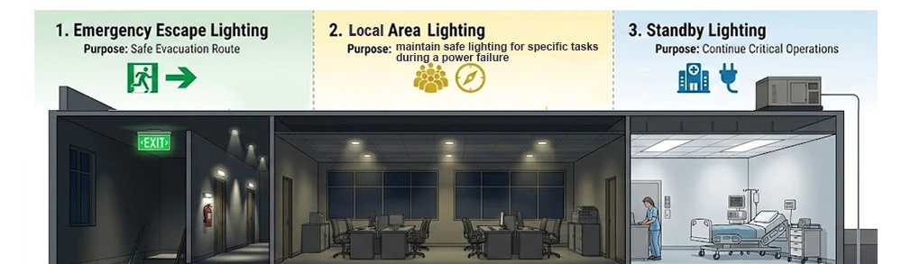 3 distinct categories Emergency lighting