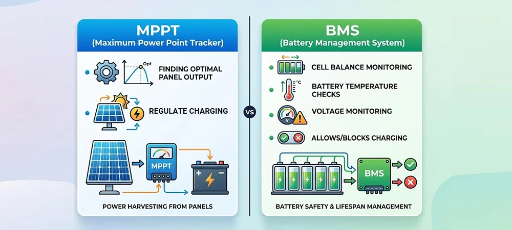 Differences between MPPT and BMS in solar lighting system