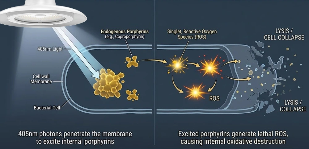 How antibacterial white light inactivates bacteria