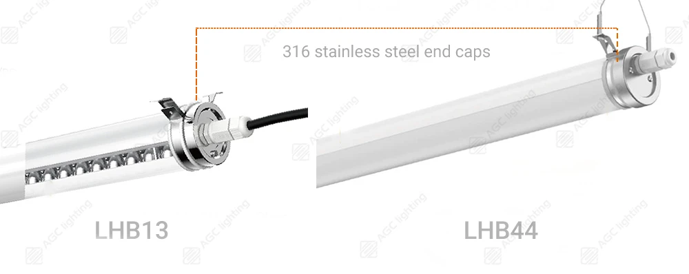 Linear light with 316 stainless steel end caps
