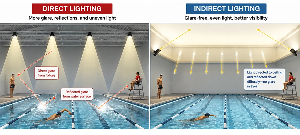direct light and indirect light for swimming pool