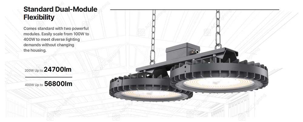 high temperature high bay light dual module design scale from 100W to 400W