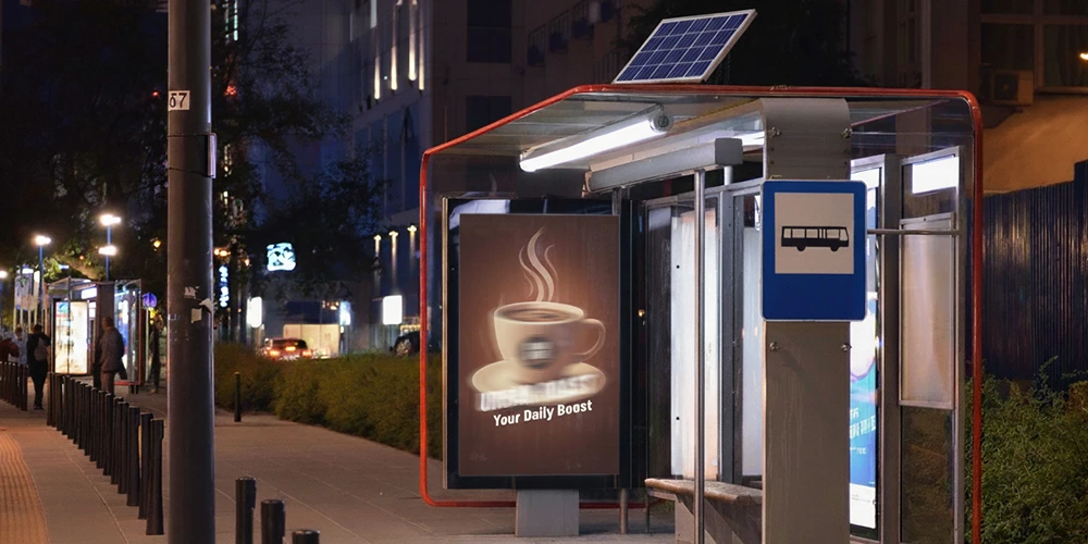 urban bus station with bus shelter with solar lights