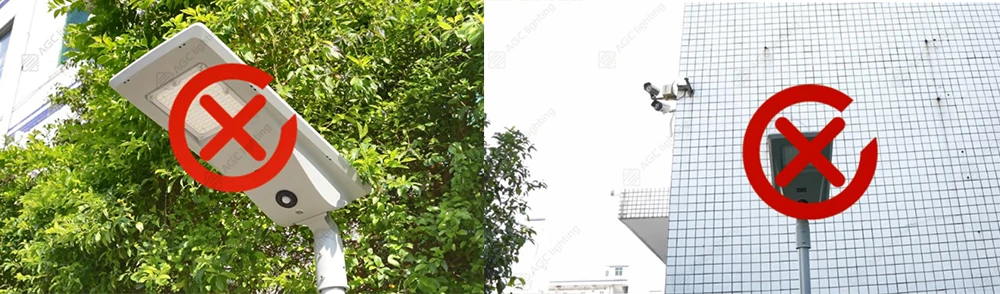 wrong position of solar lights that shade trees and buildings