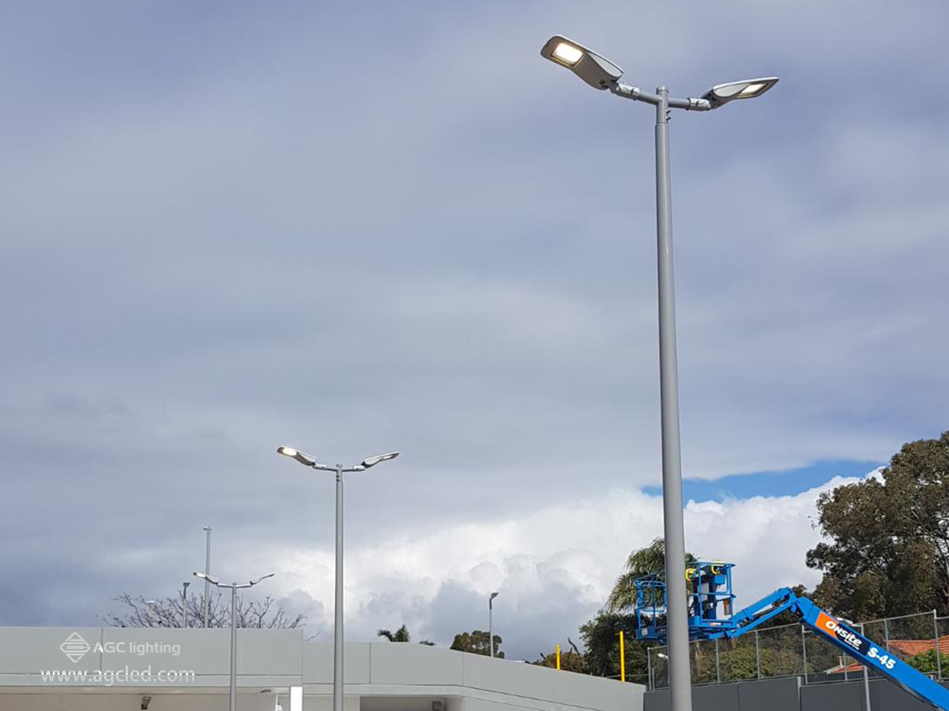 led street light illuminate open area outsides building