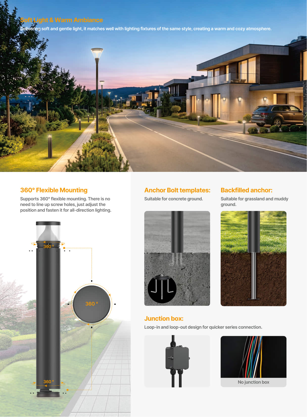 BL13 Soft Light Warm Ambiance LED Bollard Light