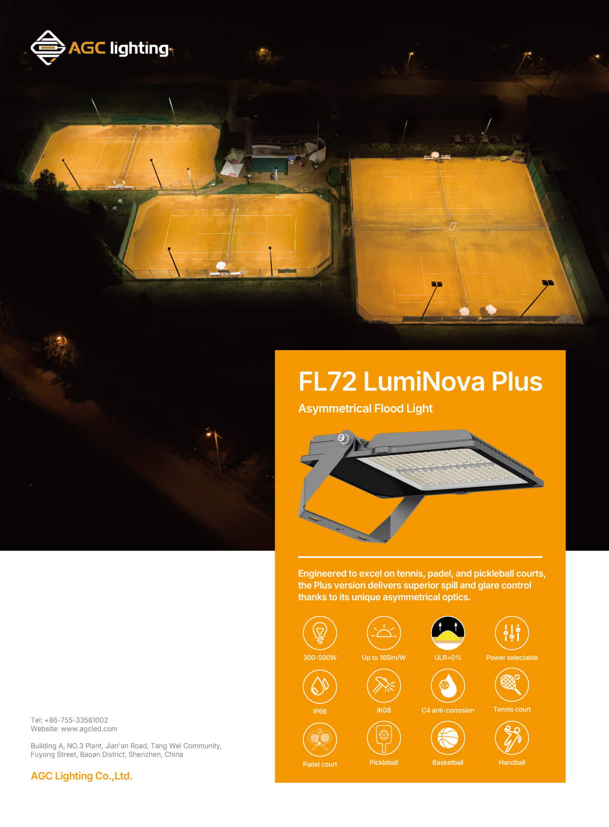 FL72 Asymmetrical Flood Light for tennis padel pickleball courts