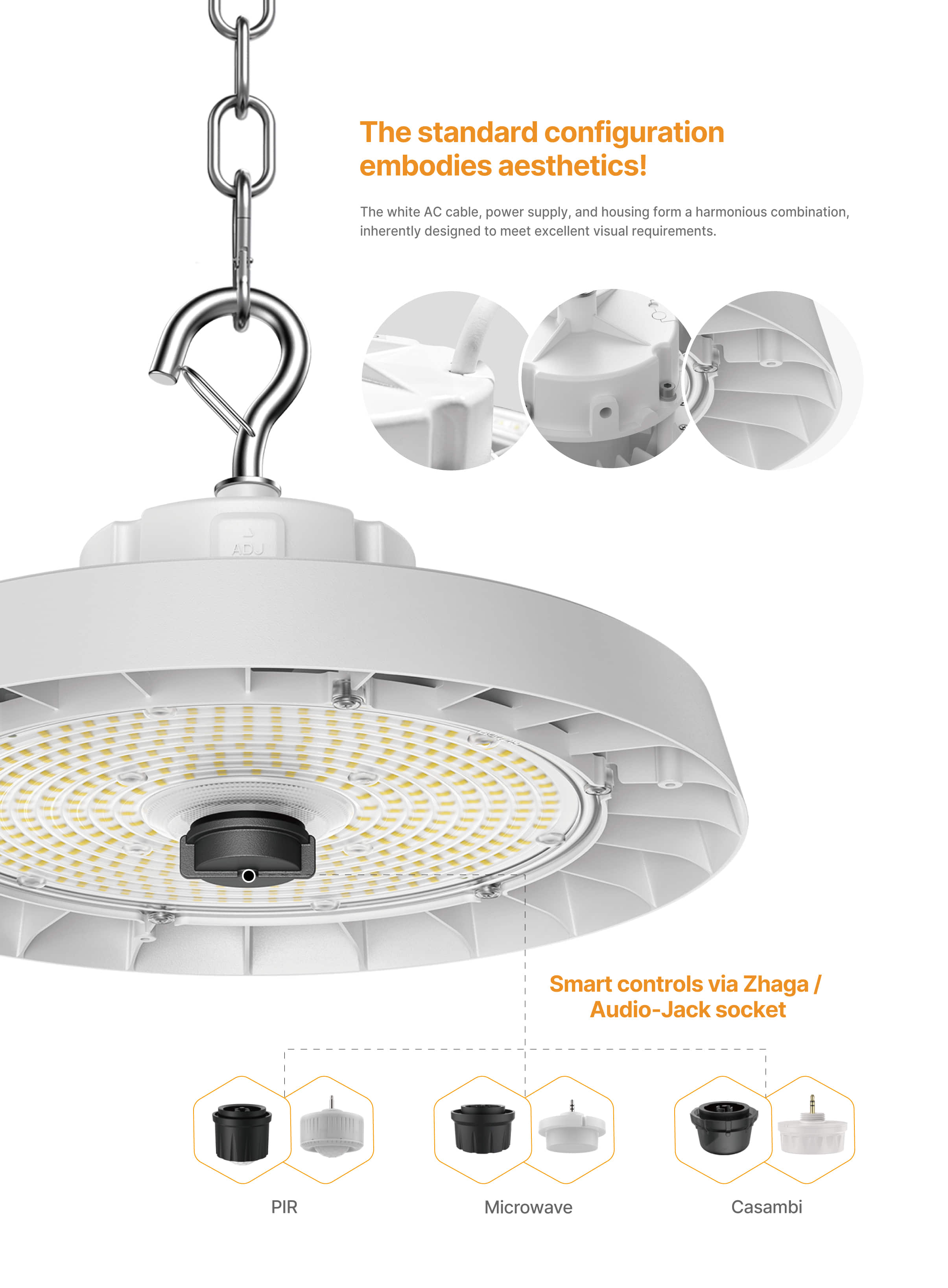 HB91 high bay PIR Casambi Microwave Zhaga Audio Jack socket