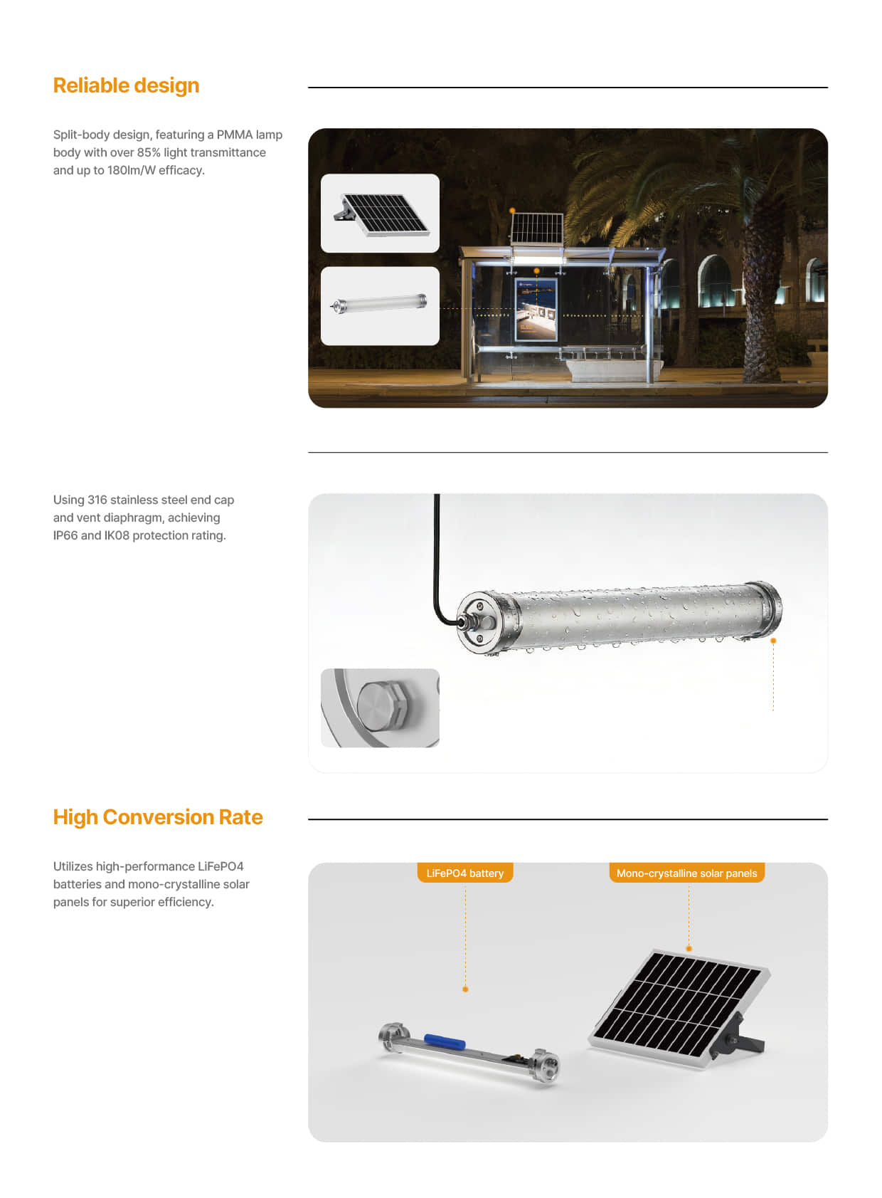 SL62 IP66 IK08 Solar Tube Light