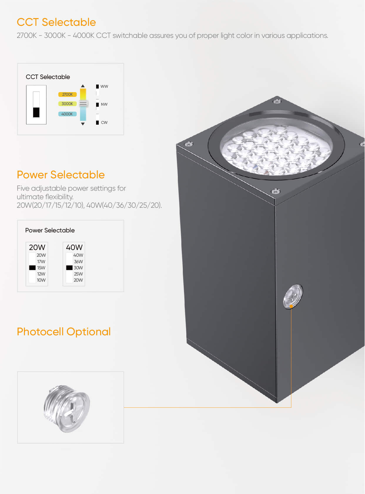 WP15 CCT Power Selectable wall pack