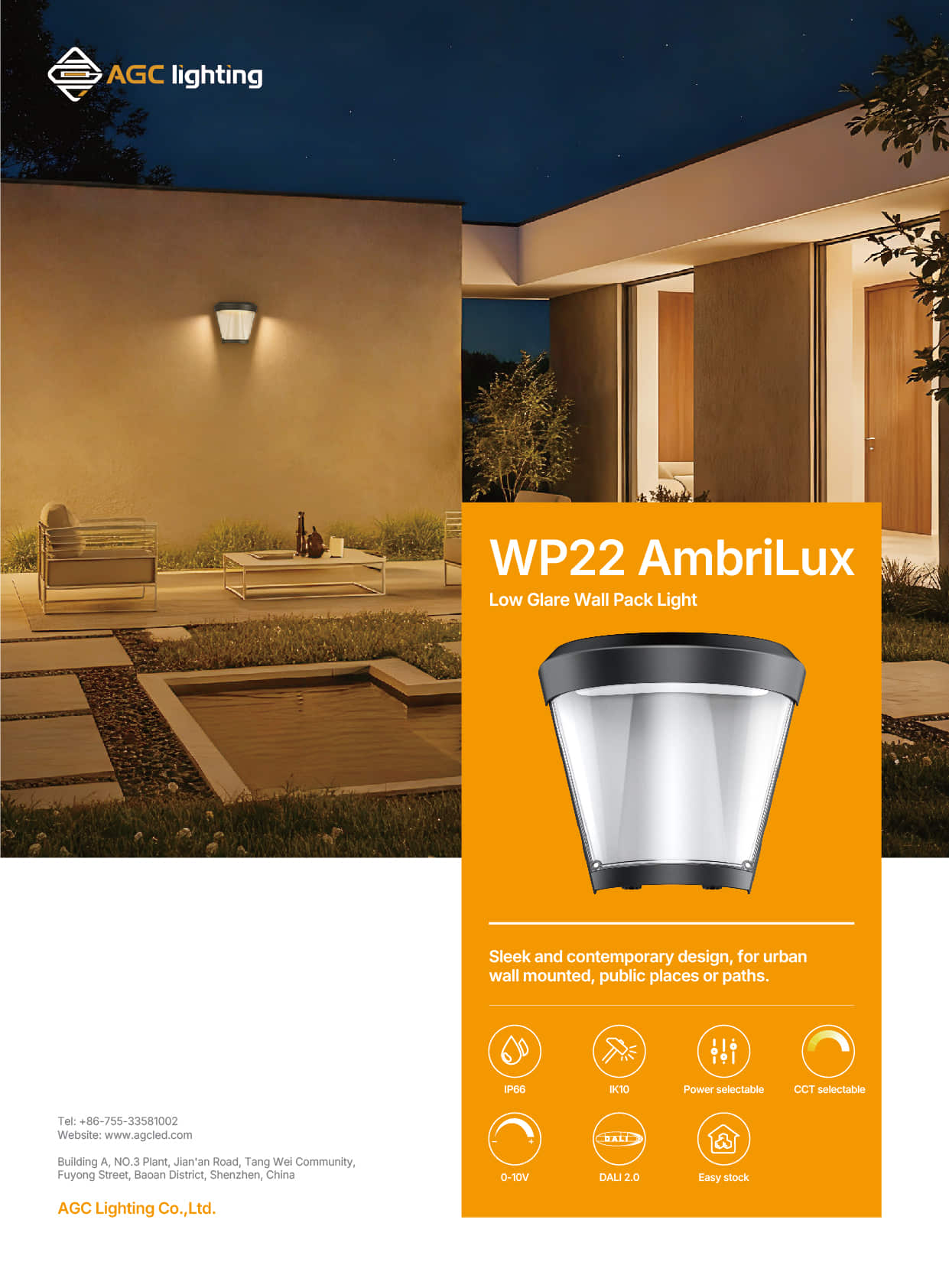 WP22 Wall Pack Light for urban wall mounted public places paths